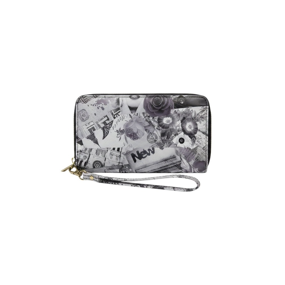 Citi Trends Wristlet Wallet Womens OS Gray New Collage Print Zip Around
